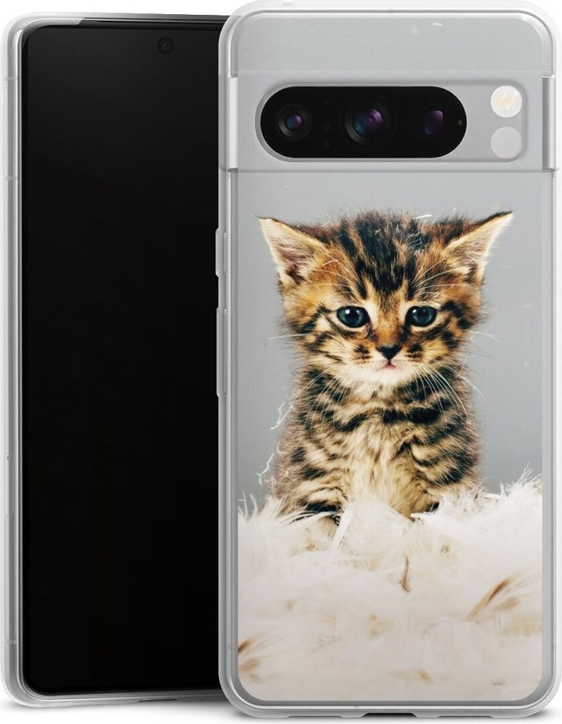 DeinDesign Slim Hülle für Google Pixel 8 Pro Silikon Case Ultra Dünn Handyhülle Feder Haustier Katze