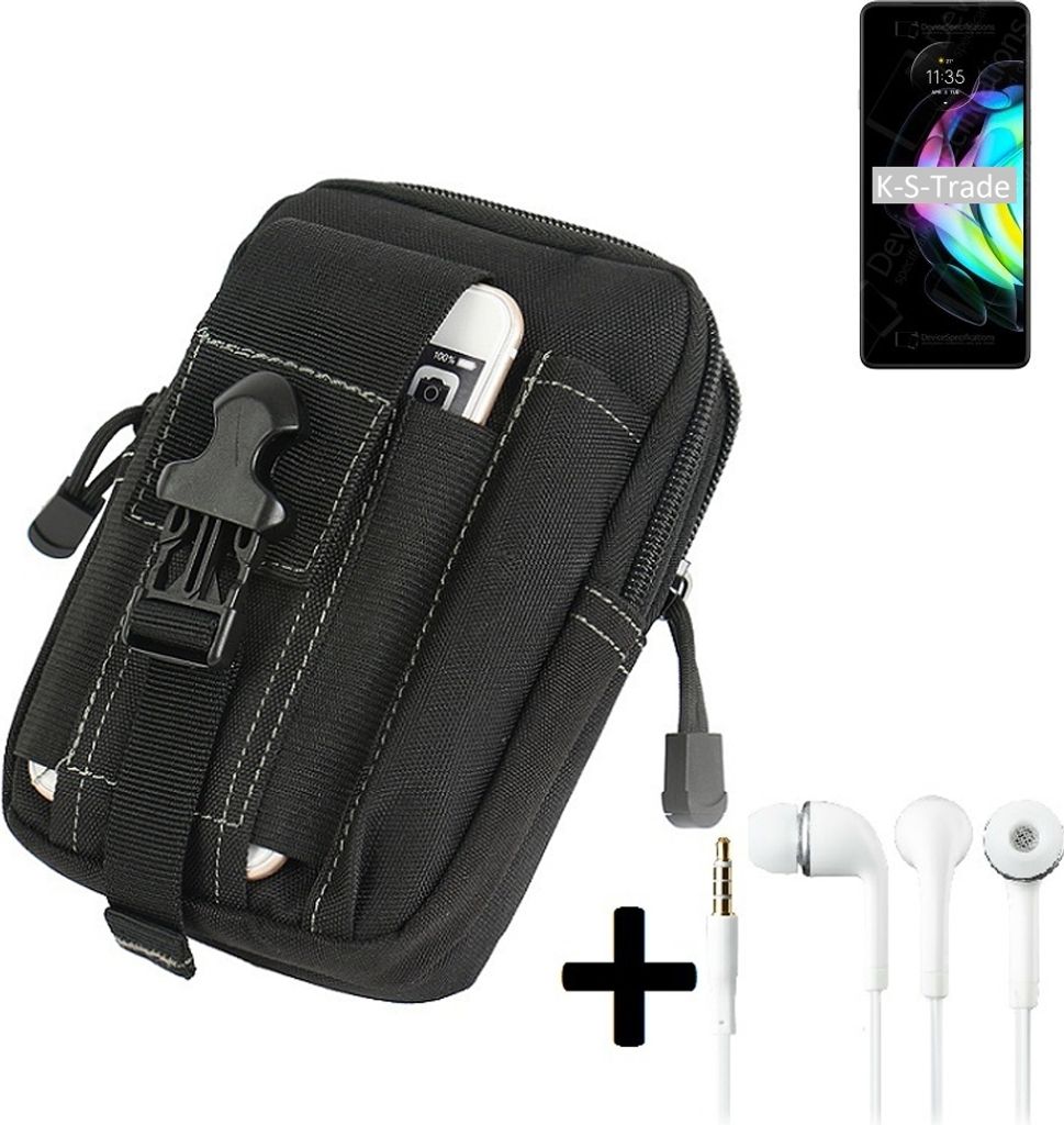 K-S-Trade Gürteltache + Kopfhörer kompatibel mit Motorola Edge 20 Gürtel Tasche Holster Schutz Hülle Handy Hülle schwarz inkl. Extrafächer