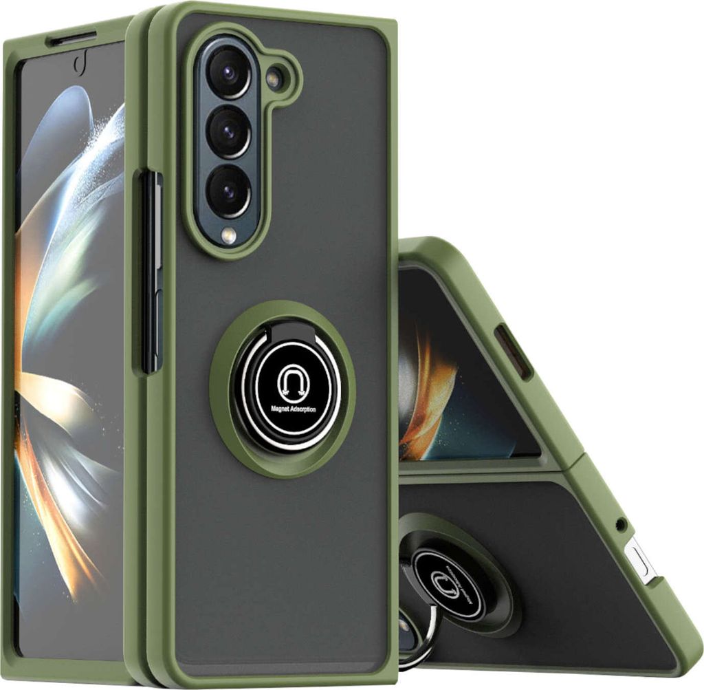 Für Samsung Galaxy Z Fold5 5G TPU / PC Design Ring Magnet Cover Handy Tasche Hülle Army Grün Etuis
