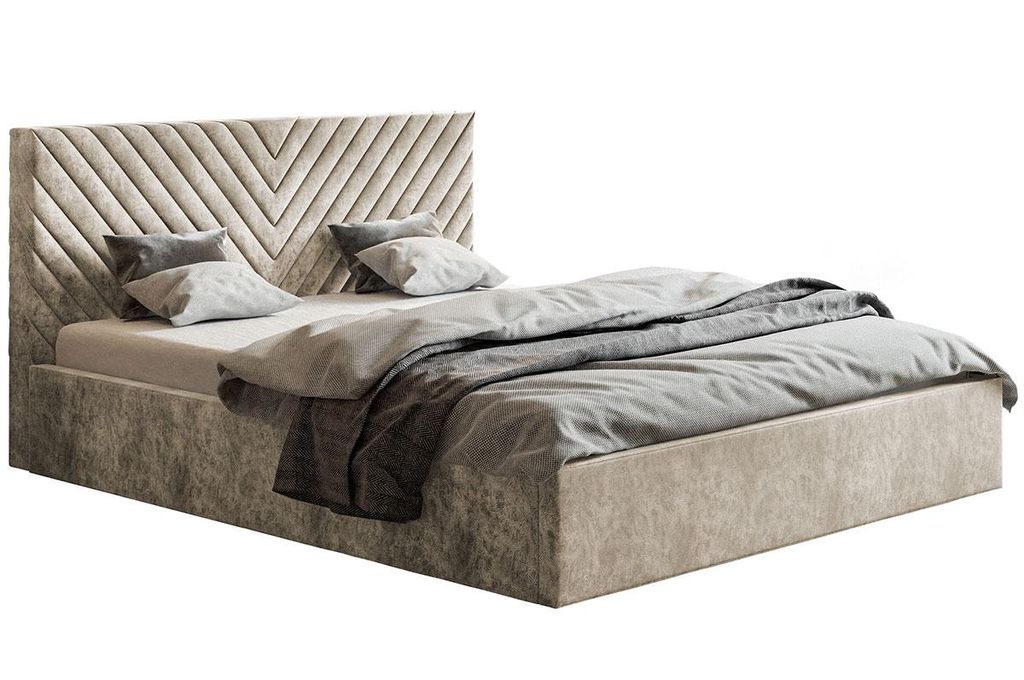 Polsterbett 160x200 cm Loris - Schlafzimmerbett mit Metall-Lattenrost, Bettkasten - Samtstoff Beige / Braun