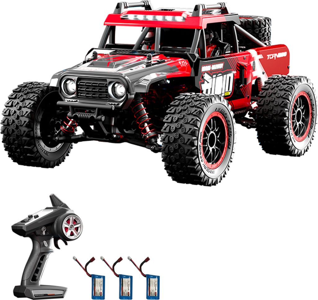 Ferngesteuerter LKW, ferngesteuertes Auto, Gelaendewagen, 48 km/h, 4WD, 2,4 GHz, vollwertiges Kletterauto mit LED-Leuchten fuer jedes Gelaende, 3 B...