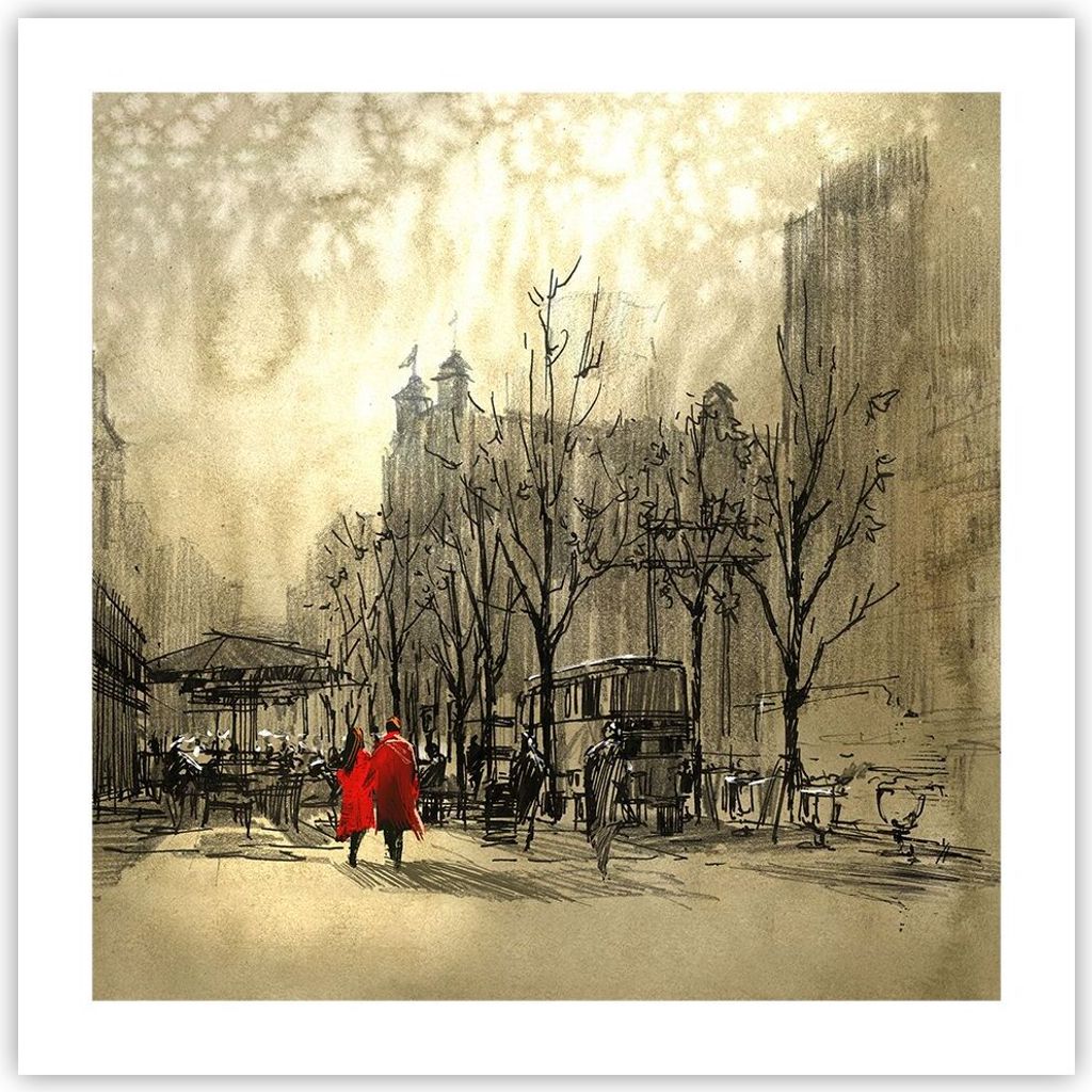 Poster - Poster ohne Rahmen - Stadt Frau Geliebte - 50x50 cm - Wand Bild - Wanddeko - Wandbilder - Kunstposter - Wandposter - Bilder - Kunstdruck -...