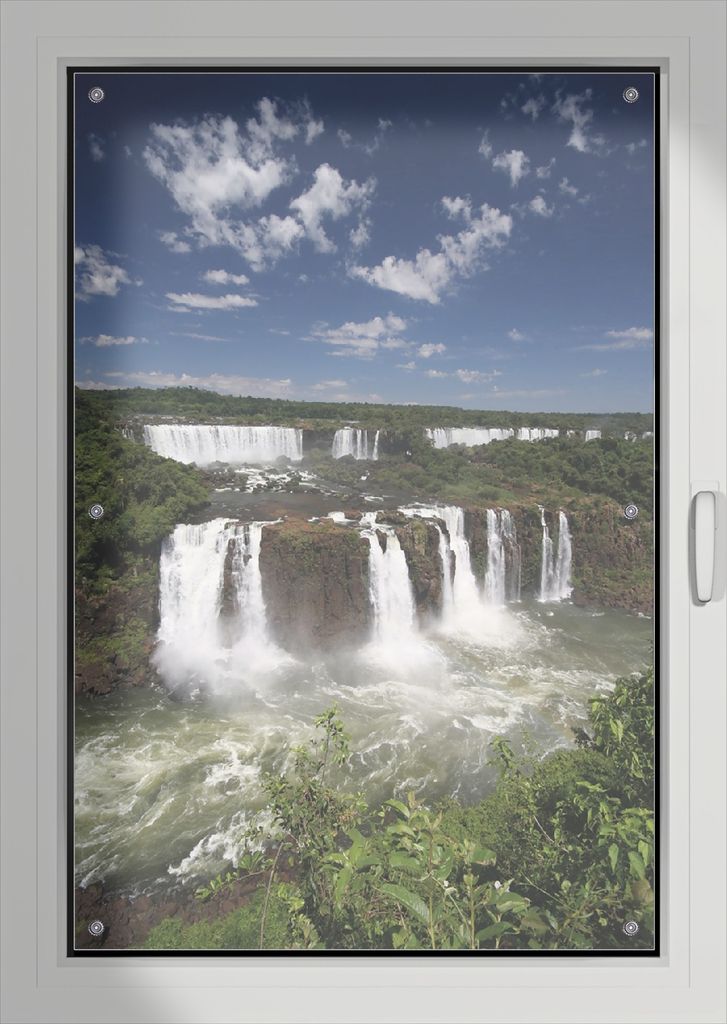 Wallario Lichtschutzbild, Dekorativer Sichtschutz Sonnenschutz 76 x 115 cm mit Motiv: Iguazu-Wasserfälle - Verdunklung ohne Bohren
