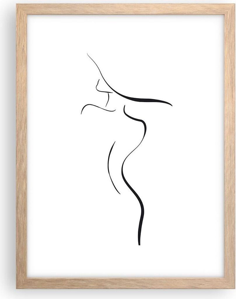 Gerahmtes Poster - Rahmen in heller Eiche - Minimalismus Frau Hut - 30x40 cm - Wand Bild - Wanddeko - Wandbilder - Kunstposter - Wandposter - Bilde...