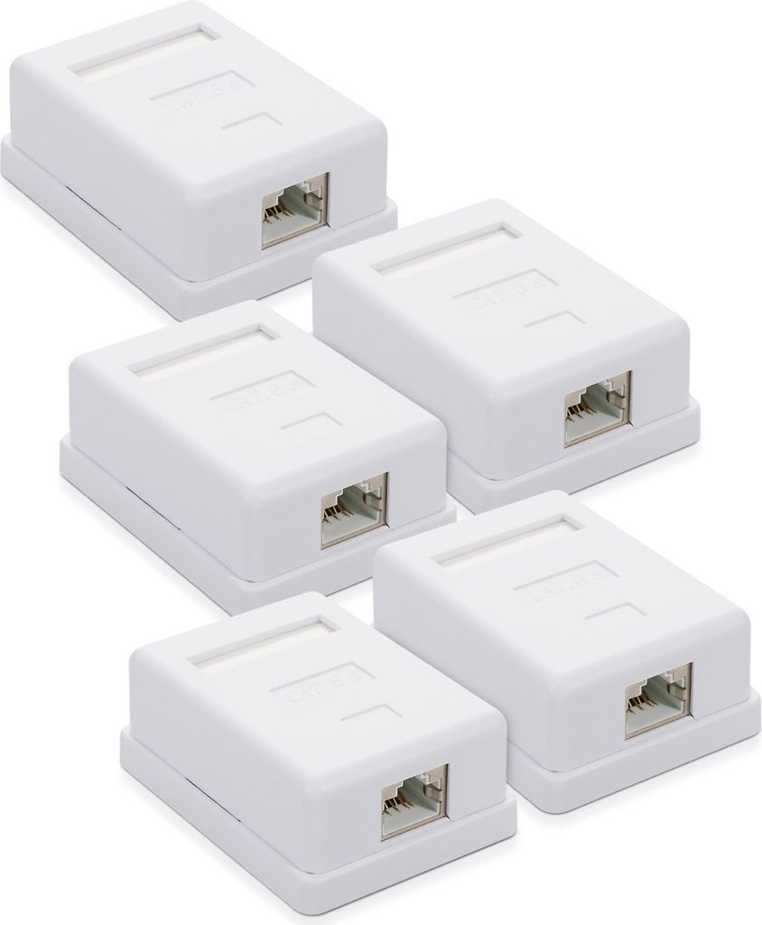 kwmobile 5x CAT 6A Aufputz Netzwerkdose 1 Port - RJ45 Buchse 10 Gbit/s - Netzwerk LAN Aufputzdose - Netzwerkkabel Internetdose Set in Weiß