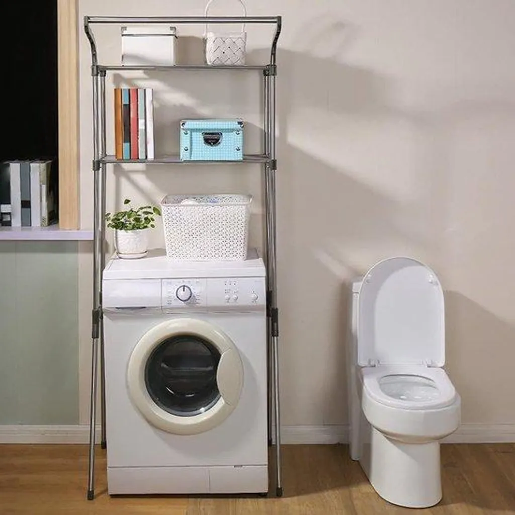 Meuble haut WC gris gain de place, 68x173 cm - Organisation salle de bains
