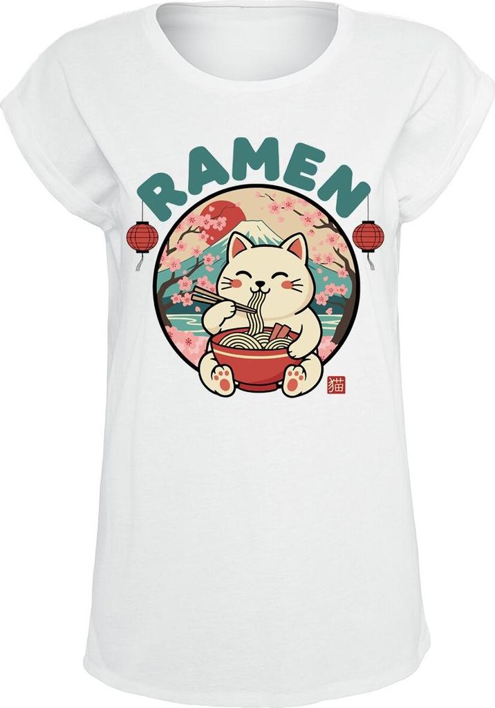 Tierisch T-Shirt Damen Ramen Cat weiß S