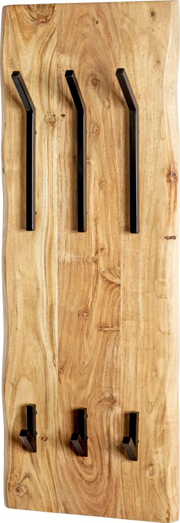HAKU Wandgarderobe akazie, schwarz - Massivholz, Metall, B/H/T: 36x100x12 cm