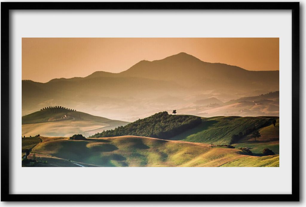 Bild 60x40 MDF-Rahmen Wandkunst Feld Gebirge Landschaft