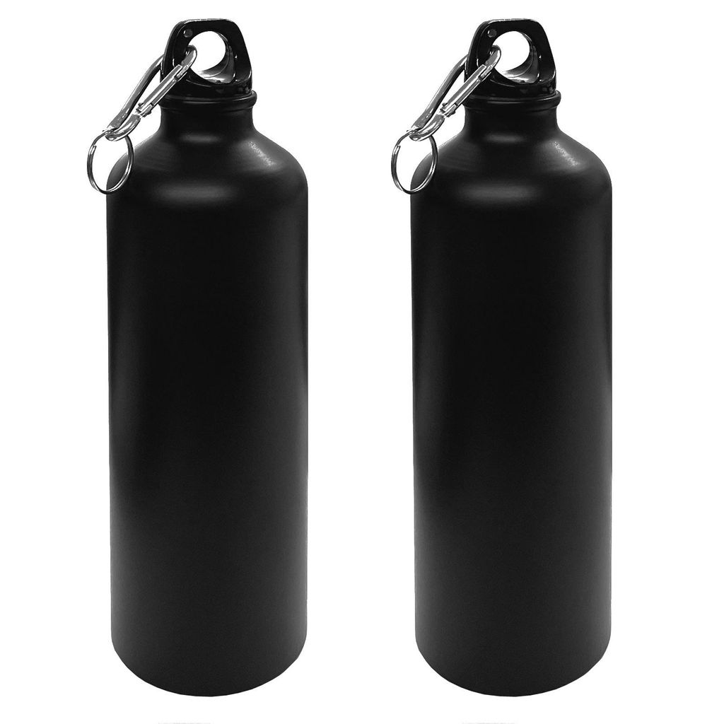 2x Aluminium Trinkflasche Schwarz 0,75 L mit Karabiner Alu Produktbild 