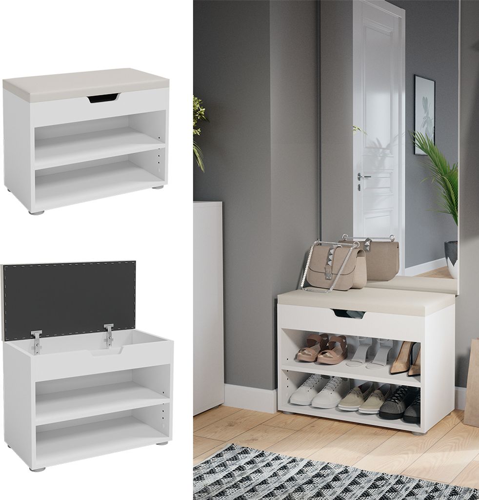 Vicco Schuhbank Rolfe, 60 x 45 cm, Weiß Produktbild 2