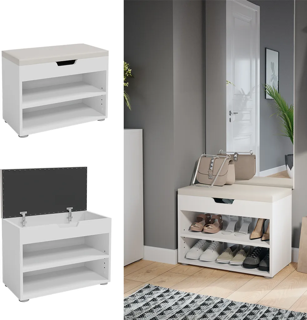 Panca per scarpe Vicco Rolfe, 60 x 45 cm, bianco - 3