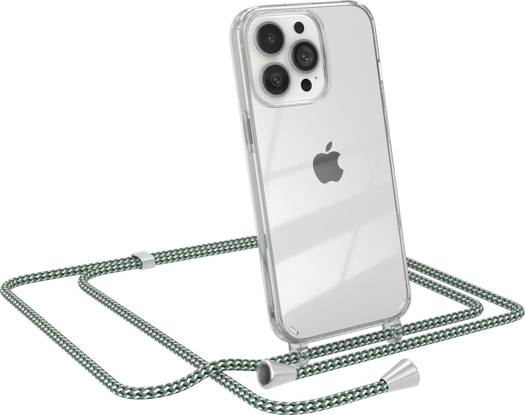 EAZY CASE Handykette kompatibel mit Apple iPhone 13 Pro, Handyhülle mit Umhängeband, Handykordel, Schutzhülle Clear, Band in Grün