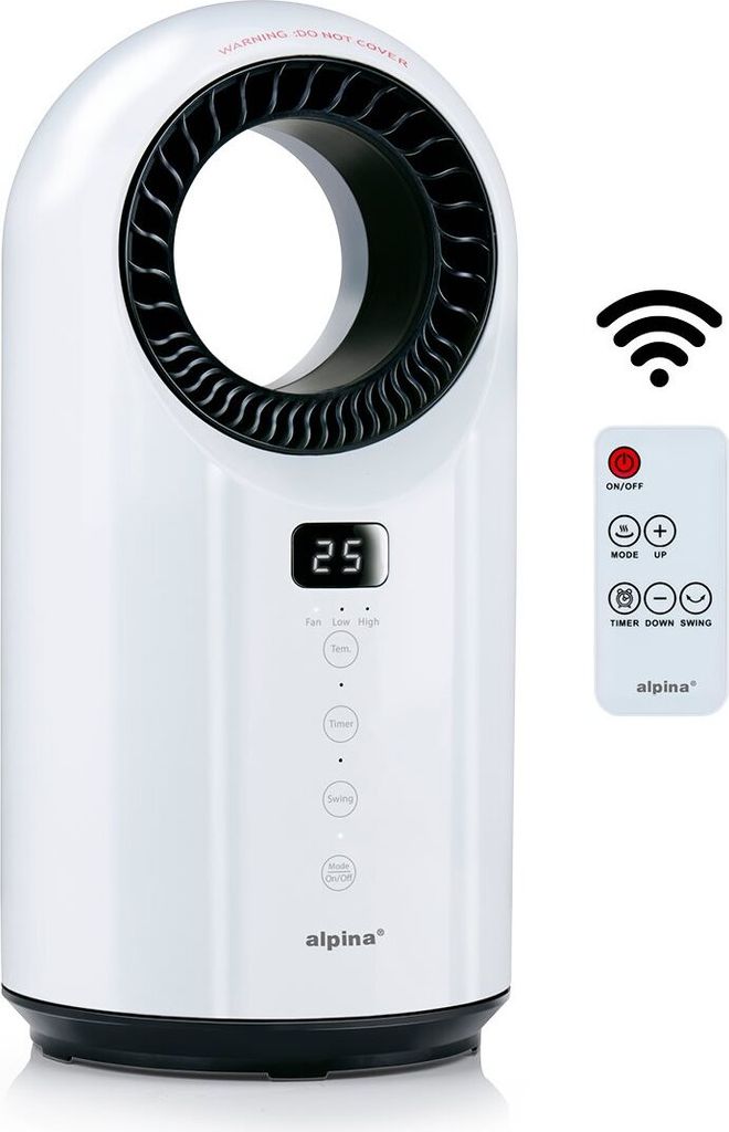 alpina Elektrischer Heizlüfter und Ventilator 1500W – Heizkörper mit Timer und Fernbedienung – Oszillierender Heizstrahler mit Kühl und Heiz...