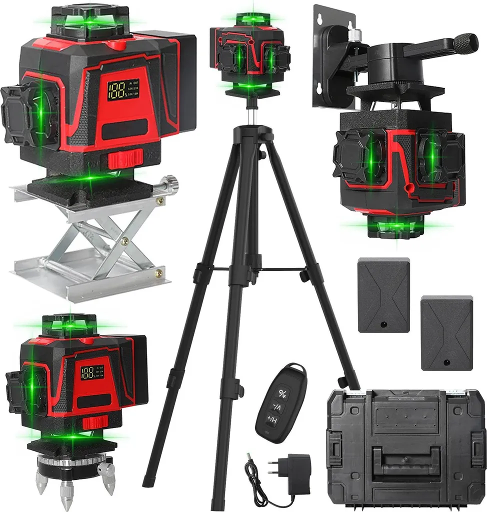 Laser de Chantier 4D 16 Lignes 360 Degrés avec Double Batterie et Coffret