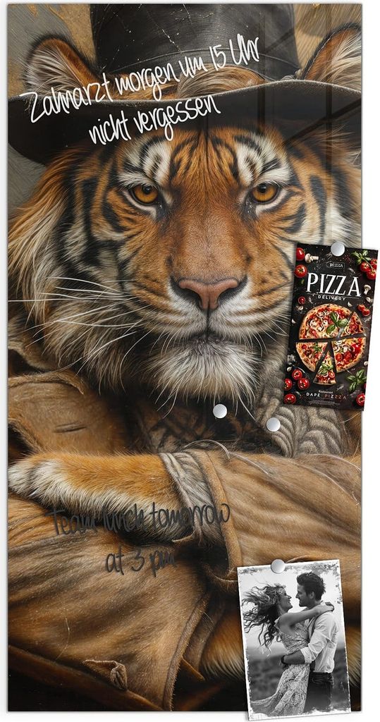 Magnettafel 50x100cm Pinnwand Whiteboard beschreibbar - Tiger mit Zylinder