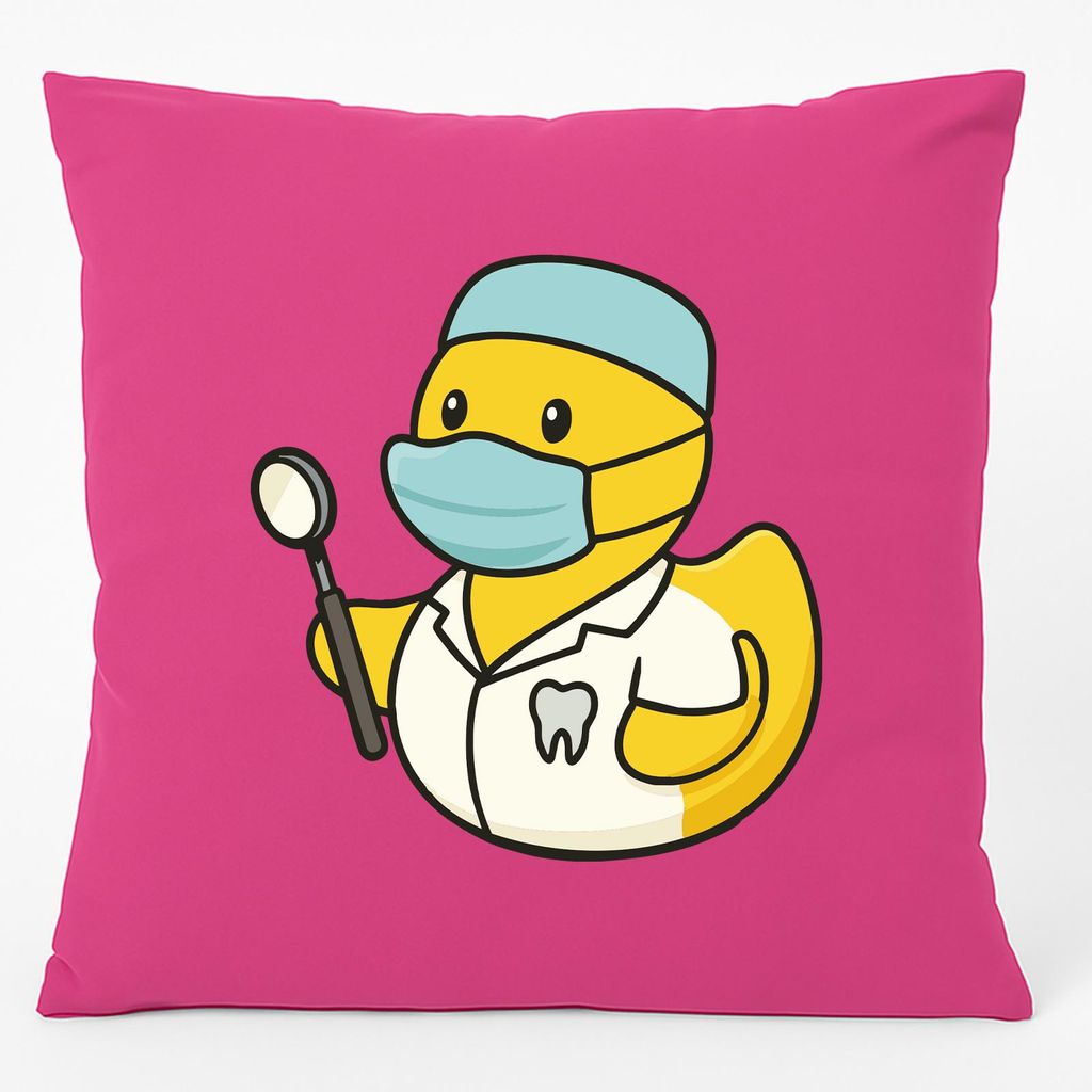 Huuraa Kissen Quietscheente Zahnmedizin Comic Gummiente 40x40cm mit Füllung Fuchsia Baumwolle Dekokissen Geschenkidee