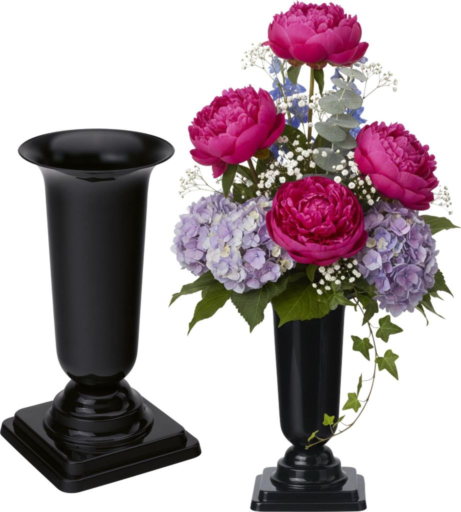 Grabvasen mit Sockel zum Hinstellen 2er Set 31 cm, schwarz Produktbild 
