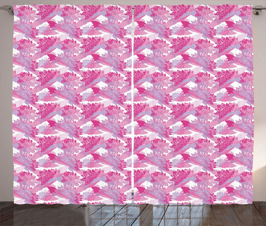 Rideau pour Salon Ambiance Zen Fleurs de Lotus 280x225 cm Rose Magenta