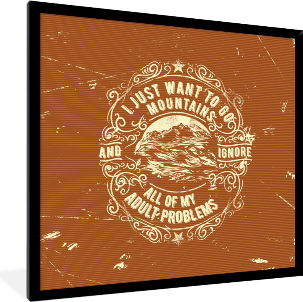 MuchoWow MuchoWow Gerahmtes Poster Jahrgang - Berg - Text 40x40 cm - Poster mit zchwarzem Bilderrahmen - Mit Rahmen - Wanddekoration Schlafzimmer