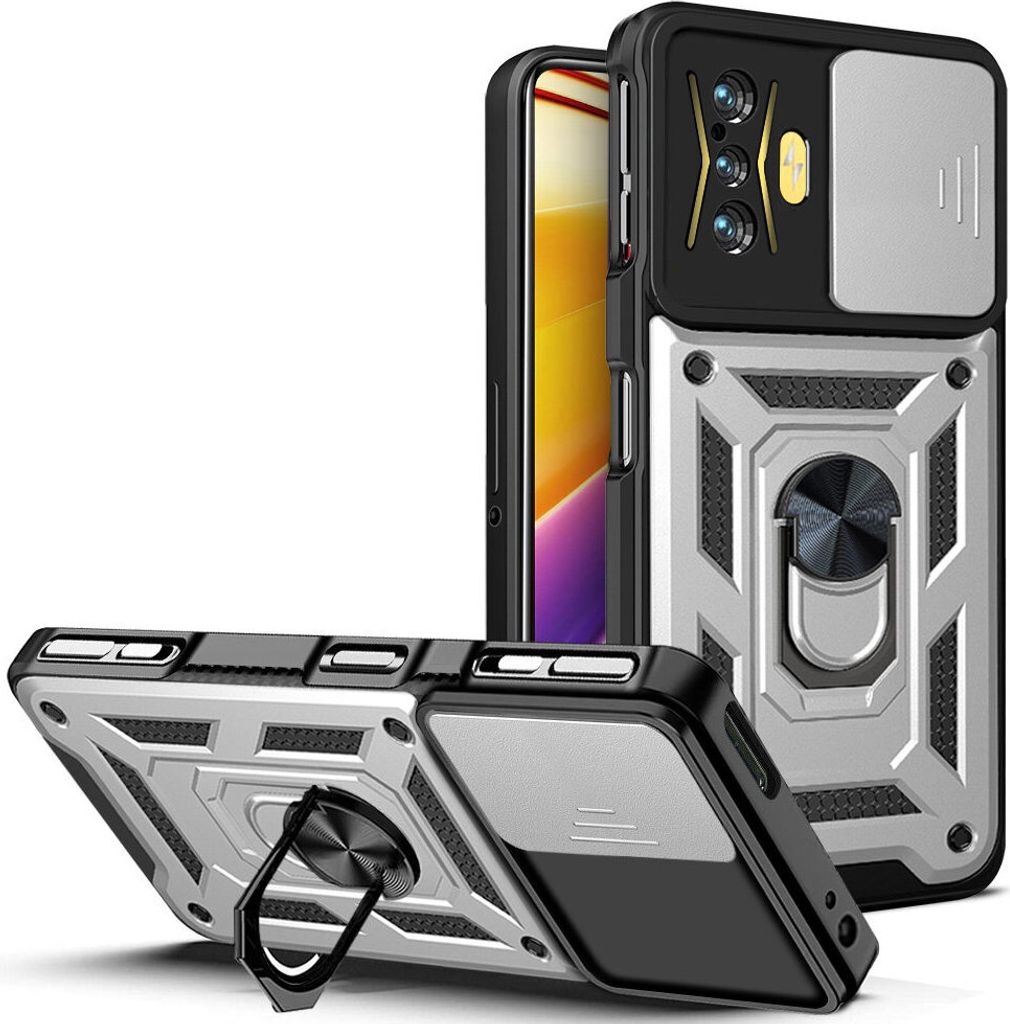 Redmi K50 Gaming Hülle mit Ring Ständer Halter Dia Kameraschutz TPU PC Schutzhülle für Xiaomi Redmi K50 Gaming Silber
