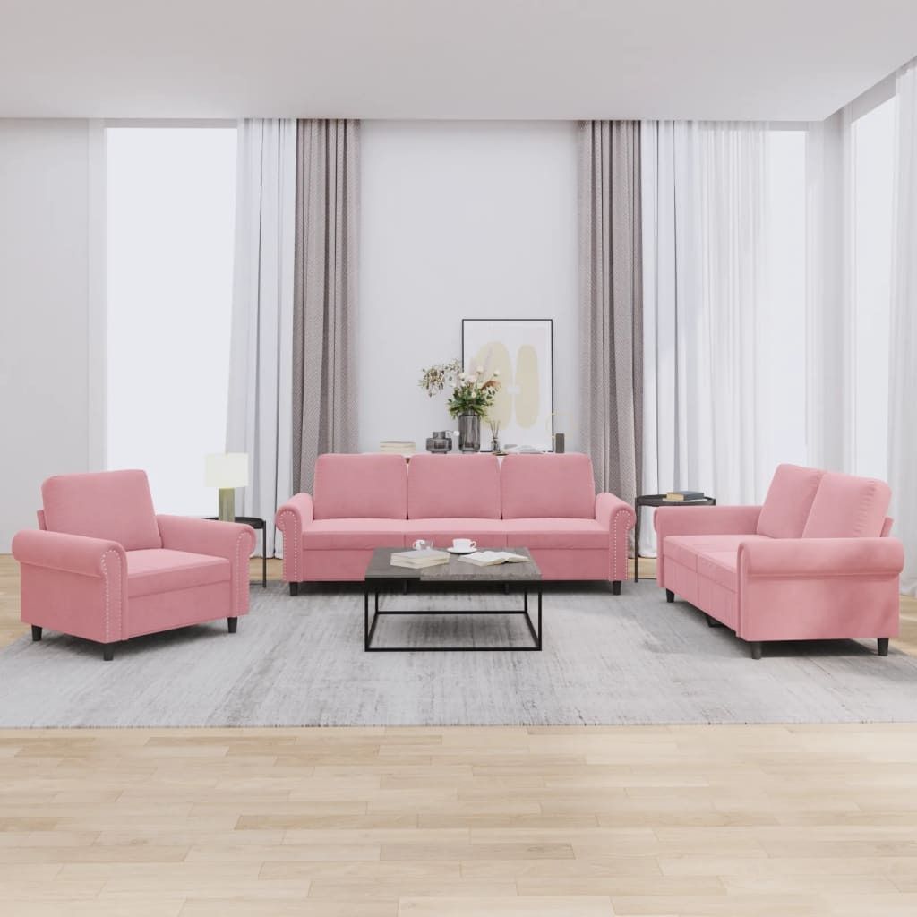 Maison Exclusive - 3-tlg. Sofagarnitur mit Kissen Rosa Samt