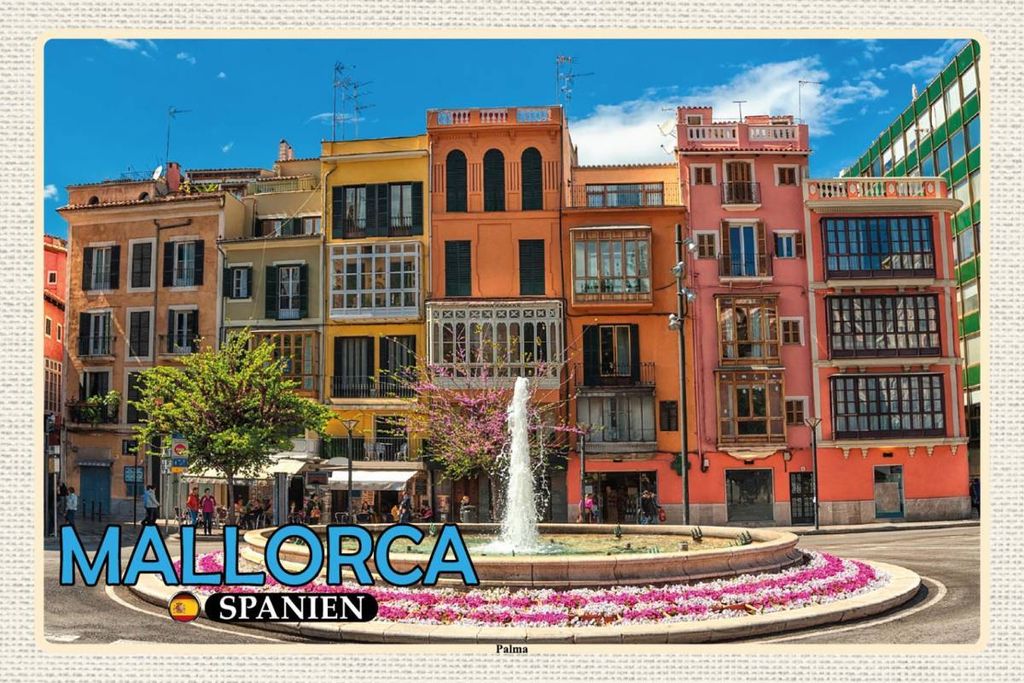 vianmo Holzschild 12x18 cm Mallorca Spanien Palma Brunnen Bildmotiv Reisemotiv Abenteuer Reisen