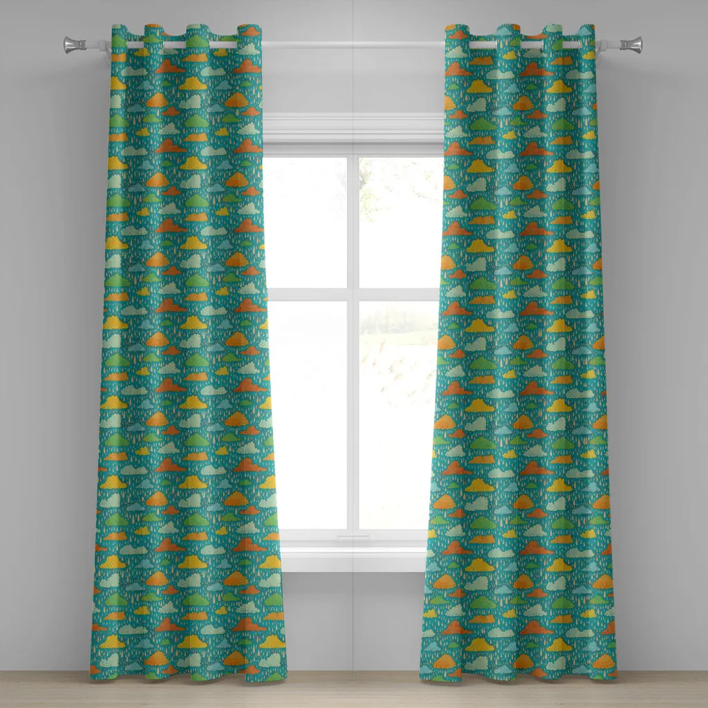 ABAKUHAUS Tenda con occhielli astratta, Funk Art Figurative Sloppy Fluffy Pioggia Nuvole sul cielo tempo nuvoloso umorismo stampa, tende decorative a 2 pannelli, 280 cm x 245 cm, multicolore