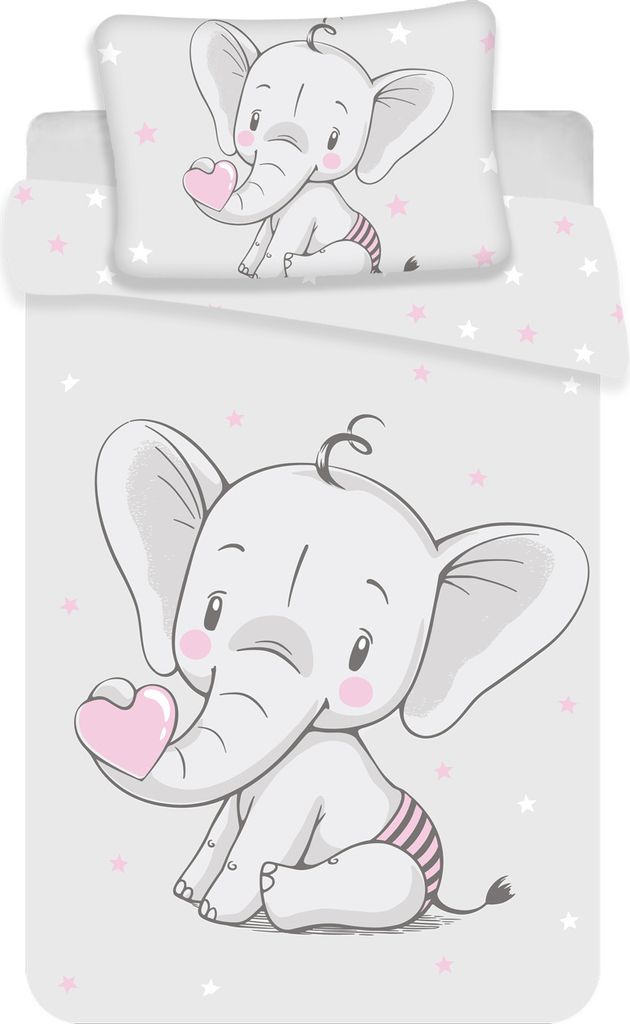 Baby Bettwäsche mit Baby Elefant 100x135 cm 100% Baumwolle Produktbild 