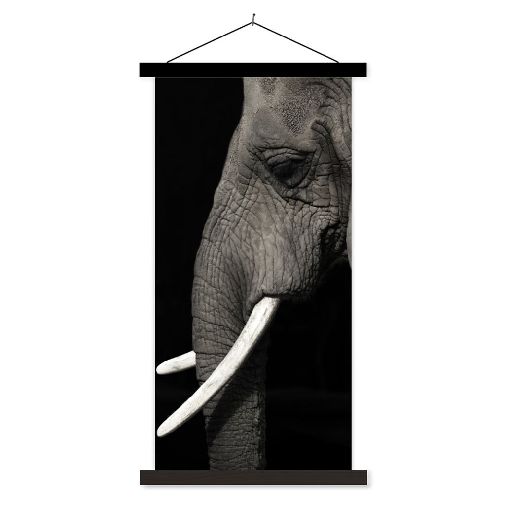 MuchoWow Textilposter Elefant - Tier - Stoßzahn 90x180 cm mit schwarzem Rahmen - Dekoration Wohnzimmer