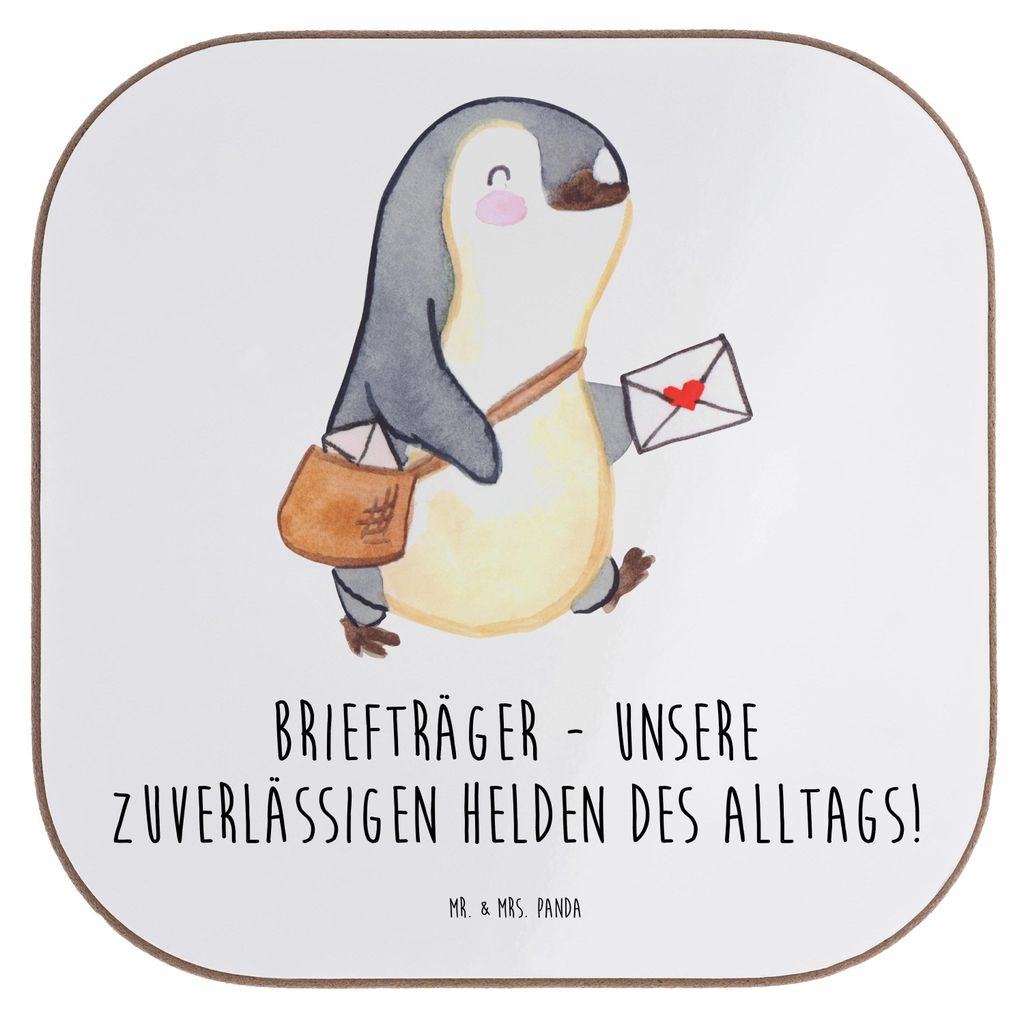Mr. & Mrs. Panda Untersetzer Glas Briefträger Helden - Weiß - Geschenk, handgeschriebenes Kärtchen, gläseruntersetzer, Danke sagen, wichtige Na...