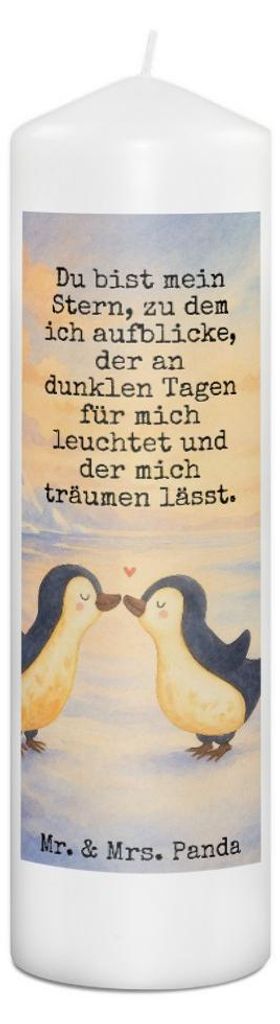 Mr. & Mrs. Panda Kerze Pinguin Liebe Design 29 x 8 cm XL - Weiß - Geschenk, Liebesspruch, Erinnerungslicht, Freundin, Geschenkidee, Vertraut, Erin...