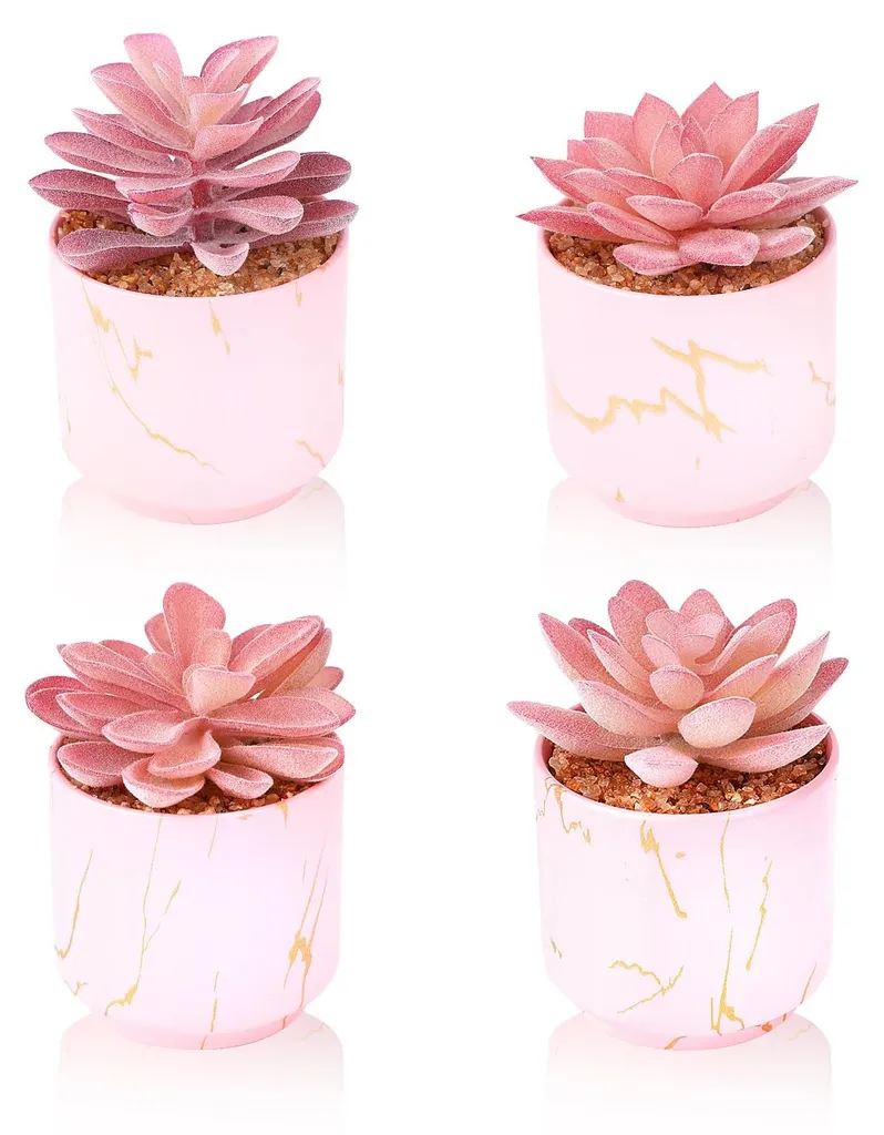 Plantes d'intérieur artificielles décoratives en pots roses par lot de 4