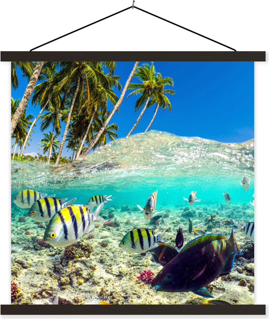 MuchoWow Textilposter Meer - Fische - Korallen 60x60 cm mit schwarzem Rahmen - Posteraufhänger