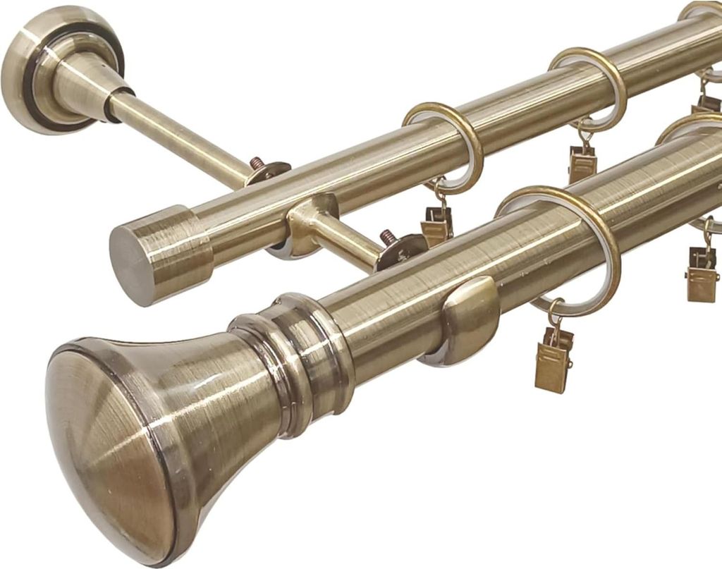 Gardinenstange 360 cm 2-läufig Farbe Antikgold 25 mm Durchmesser Glamour Endstück Monaco Vorhangstange Metall-Gardinenstange Curtain Rod