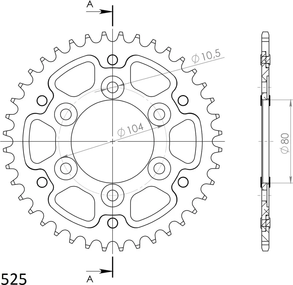Couronne 40 dents Supersprox Stealth Or 525 RST-1489 bi-matière 80mm
