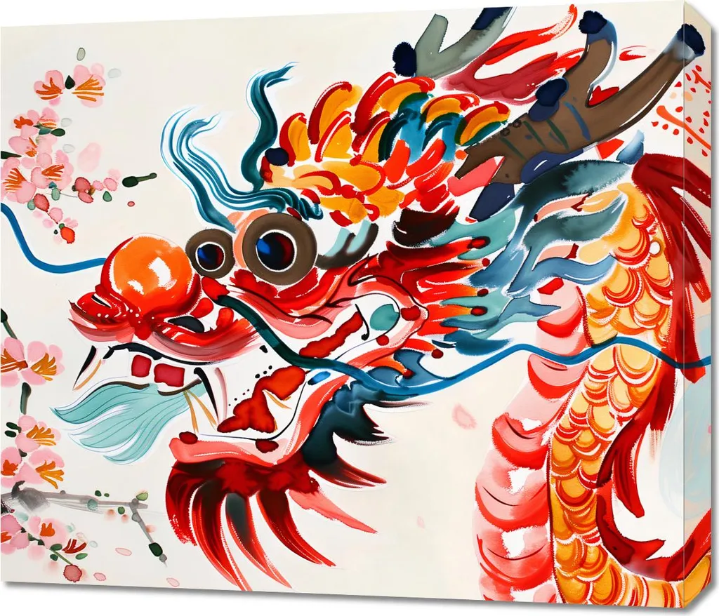 Tableau Dragon aux Couleurs Vives 70 x 60 cm - Toile Déco Murale Moderne