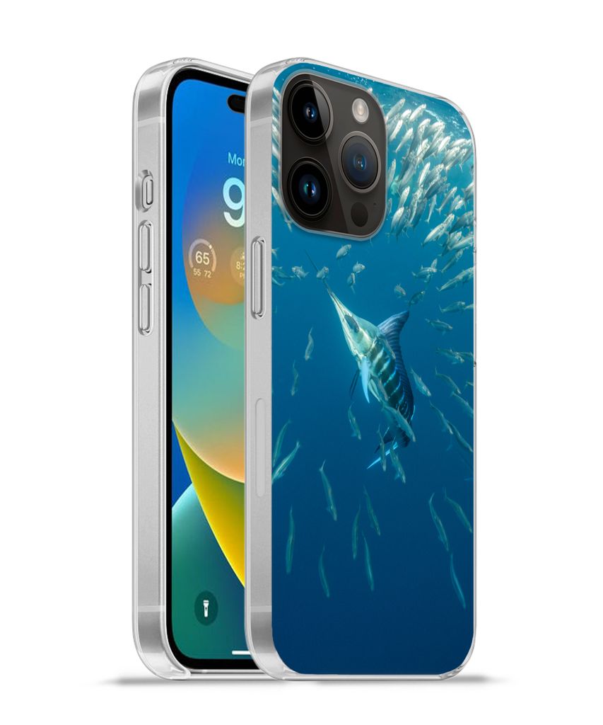 MuchoWow Handyhülle Schutzhülle Hülle für Apple iPhone 14 Pro Max Fisch - Schwertfisch - Wasser Silikon Softcase Handy Hülle - Hardcover