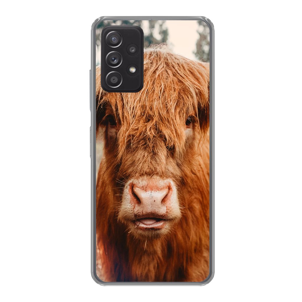 MuchoWow Handyhülle Schutzhülle Hülle für Samsung Galaxy A53 5G Kuh - Schottischer Hochländer - Hörner - Braun - Landschaft Silikon Softcas...