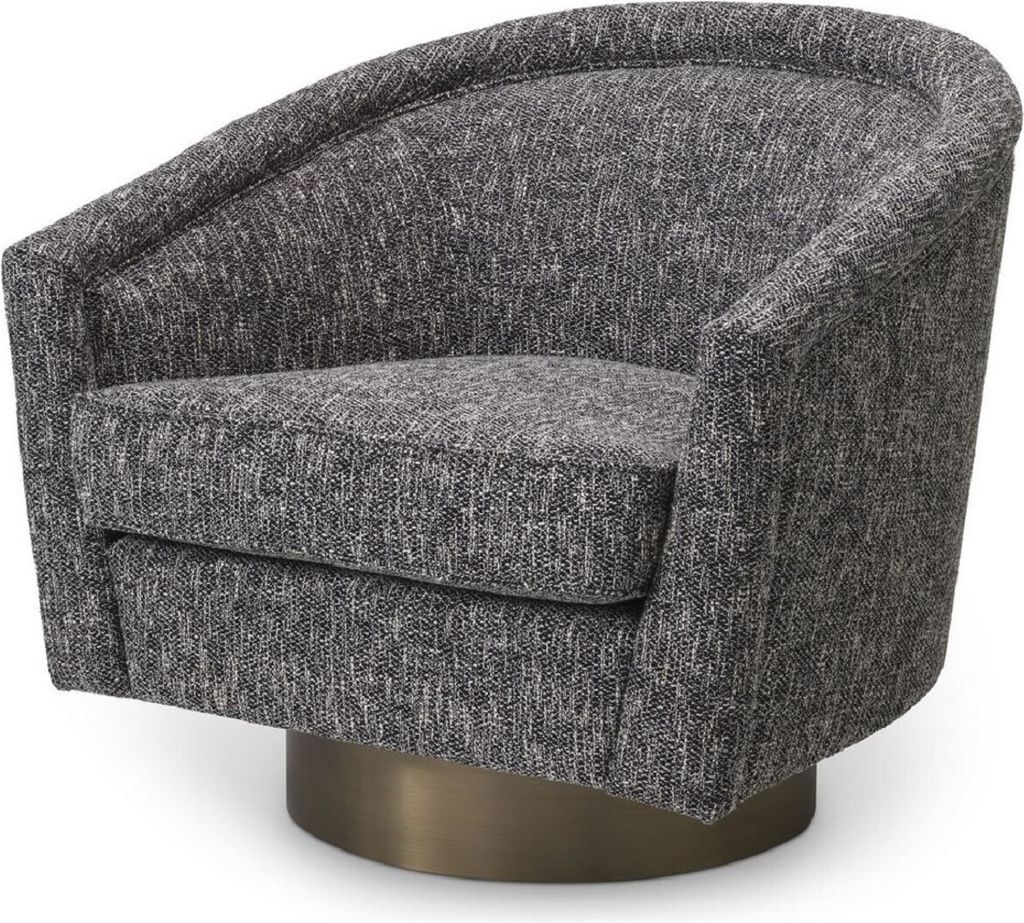 Casa Padrino Luxus Drehsessel Schwarz / Matt Gold 85 x 76 x H. 76 cm - Wohnzimmer Sessel - Wohnzimmer Möbel - Luxus Möbel