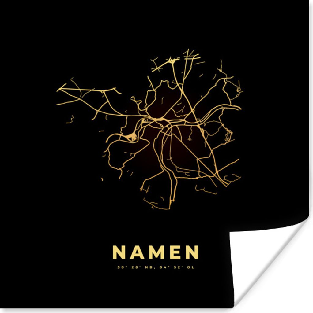 MuchoWow Poster Stadtplan - Karte - Belgien - Namur - Frankreich - Gold 30x30 cm - Wandposter - Printing