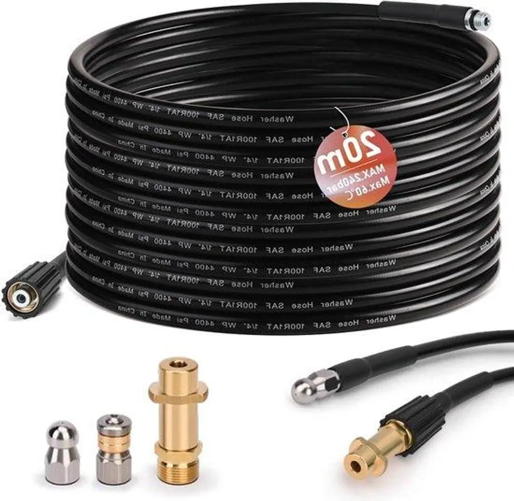 Tuyau anti-torsion 20m pour déboucher et nettoyer sous 200 bars M22