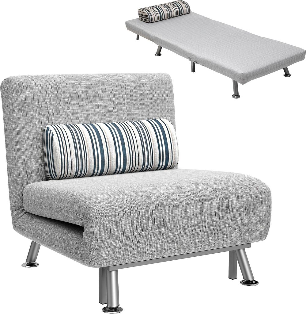Klappsessel mit Bettfunktion, klappbarer Relaxsessel in Leinenoptik, Verstellbare Rückenlehne, 75 x 70 x 75 cm, Grau