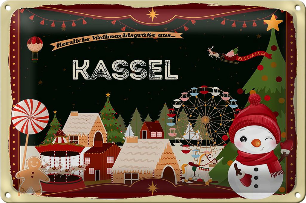 Blechschild Weihnachten Grüße aus KASSEL 18x12cm