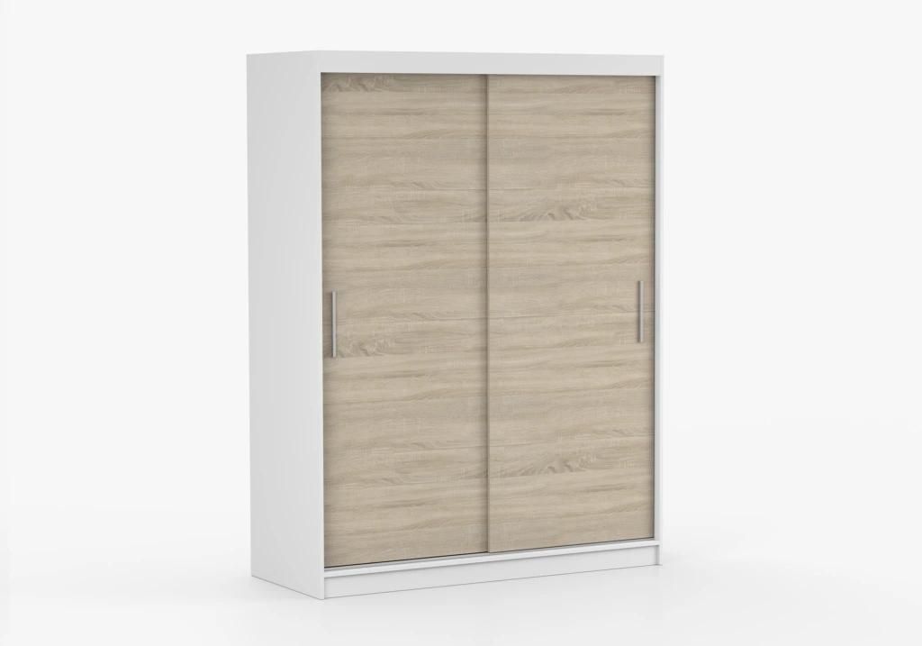 Kleiderschrank NISMO X Schwebetürenschrank 150 cm Weiß matt / Sonoma Eiche Eiche ohne Spiegel, Schiebetürenschrank mit Regalböden und Kleiderst...