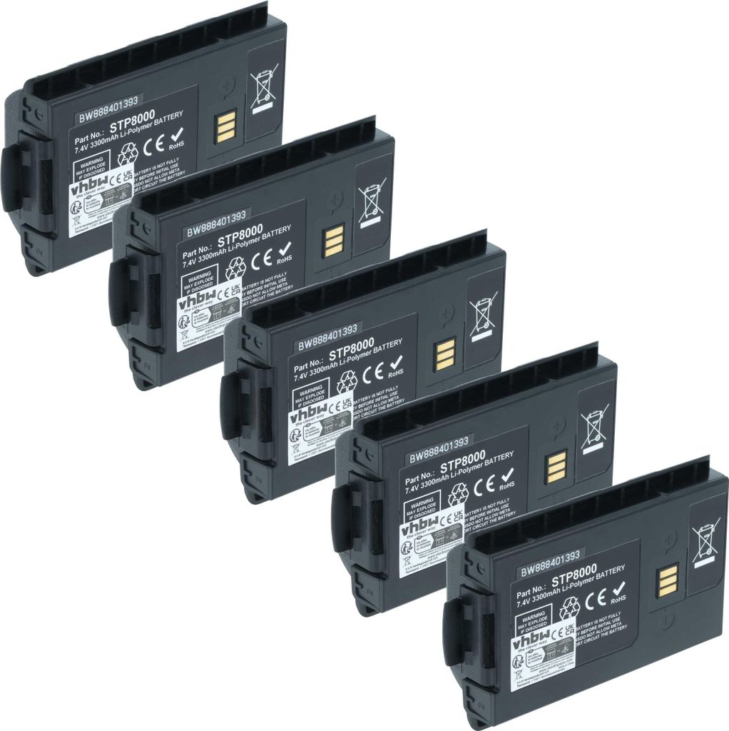 vhbw 5x Akku kompatibel mit TETRA STS8000, STP9100, STP9200, STP9040, STP9080 Funkgerät, Walkie Talkie (3300 mAh, 7,4 V, Li-Ion)