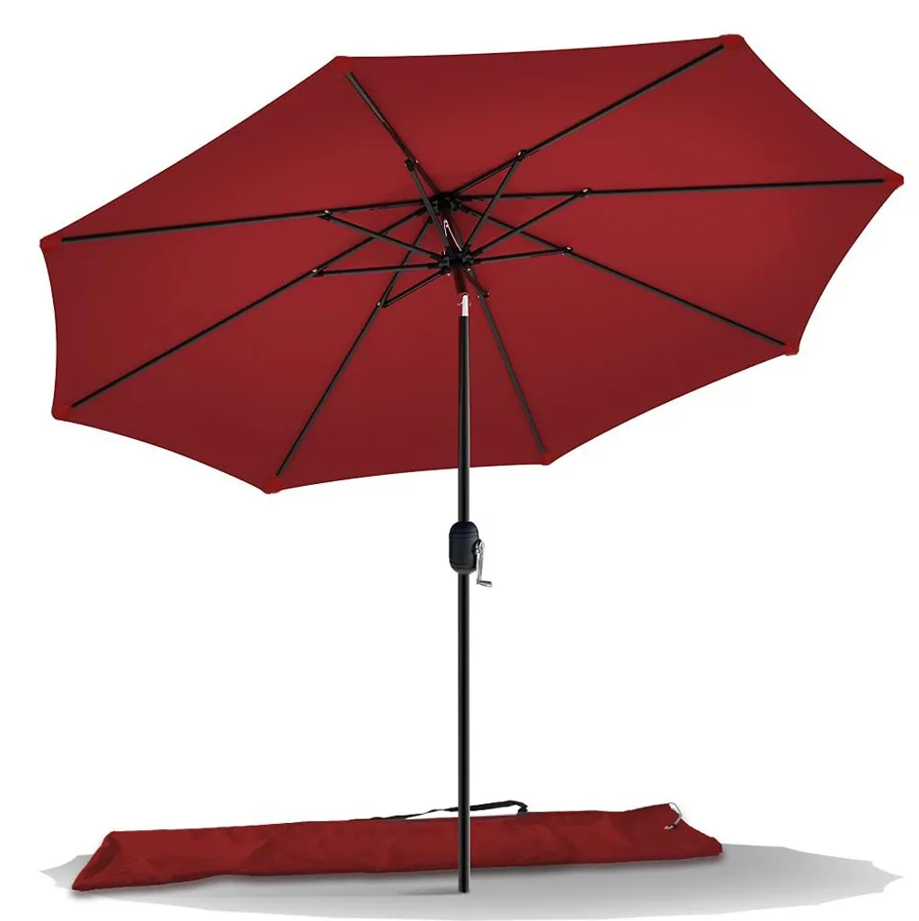 Parasol Droit Protection UV avec Manivelle et Toile Rouge de 270 cm