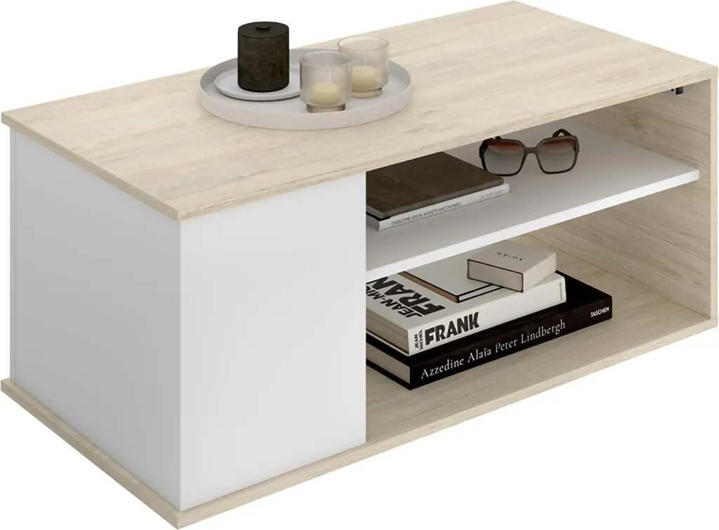 Fargo Table basse blanche 50x100x42h cm avec 3 compartiments ouverts
