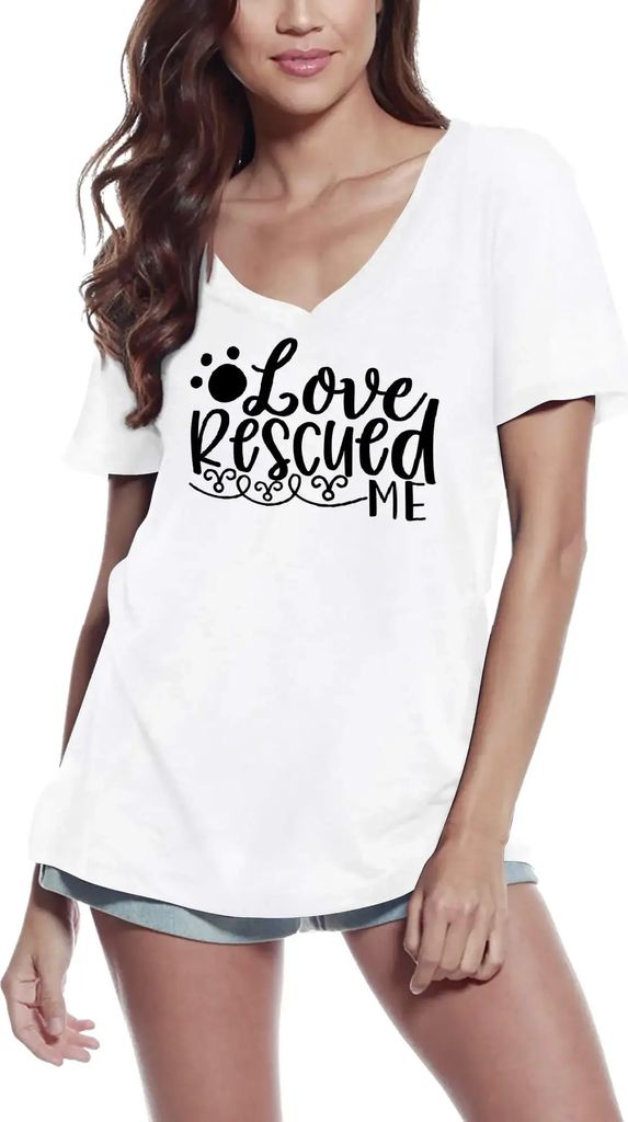 Damen Grafik T-Shirt V-Ausschnitt Die Liebe hat mich gerettet – Love Rescued Me – Öko-Verantwortlich Vintage Jahrgang Kurzarm Lustige Druck Ge...