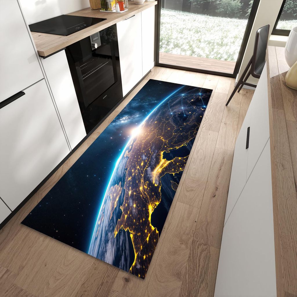 Küchenteppich 90x240cm rutschfest & abwischbar PVC Läufer - Sonnenaufgang mit Erde